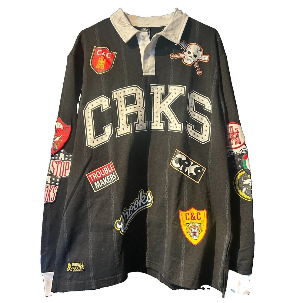 Crooks & Castles Patchwork - Large - Embellished Longsleeve Rugby Shirt - NWT